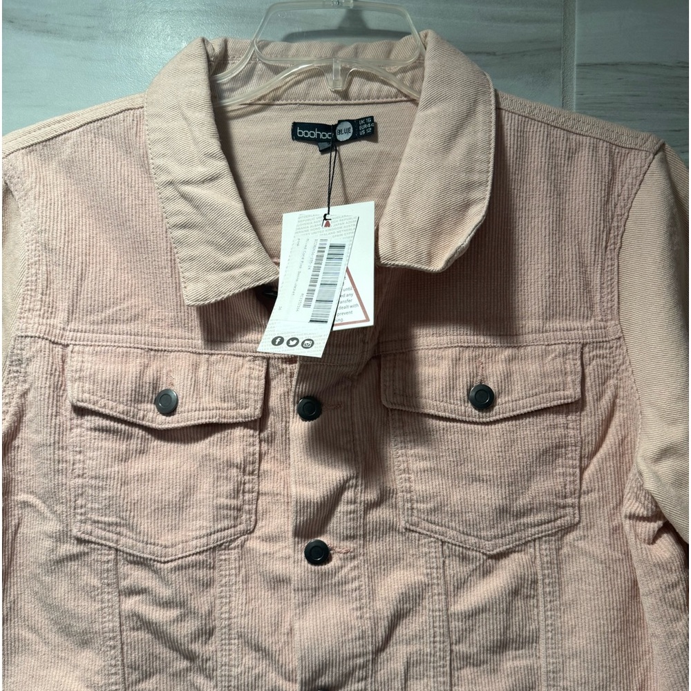 Boohoo Women’s Mixed Corduroy Pink Denim Jacket NWT Size 12 - Picture 3 of 11